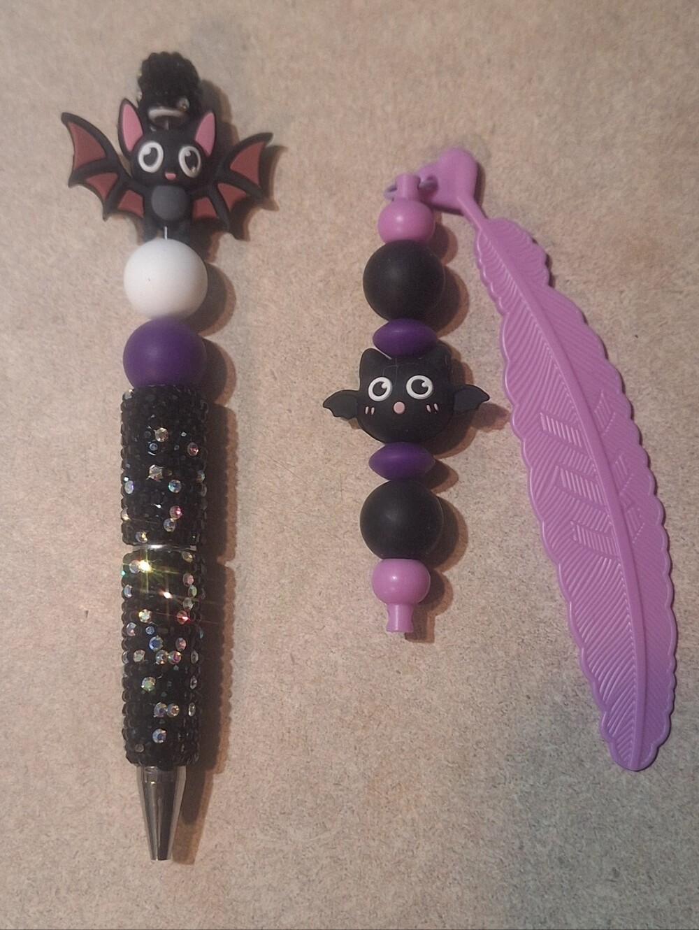 Rhinestone Black Bling Bat Black Ink Pen & Bat Bookmark NWOT